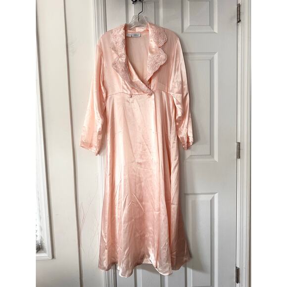 Etienne Other - Etienne Peach Satin Vintage Long Robe Beaded Lace Slip Night Gown NWT Medium